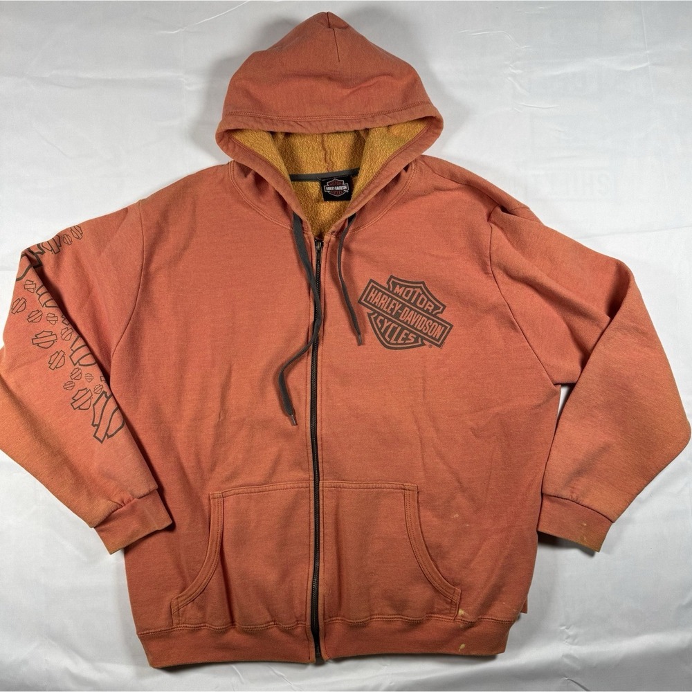 Harley-Davidson Womens 2XL Bar & Shield Sherpa Lined Full Zip Hoodie Rust Orange